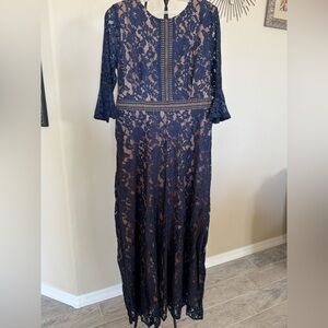 Semi Formal Lace Overlay Navy Dress